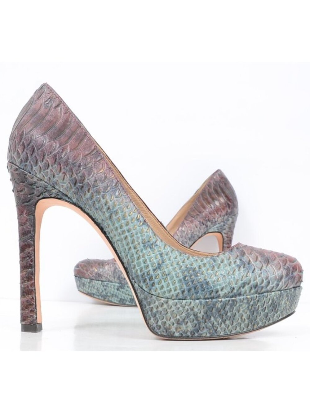 Joan & David Daquella Sz‎ 8 Leather Multicolor Snakeskin Platform Pumps Mermaid